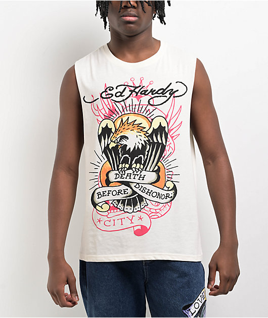 Ed Hardy Death Before Dishonor Eagle Ivory Tank Top