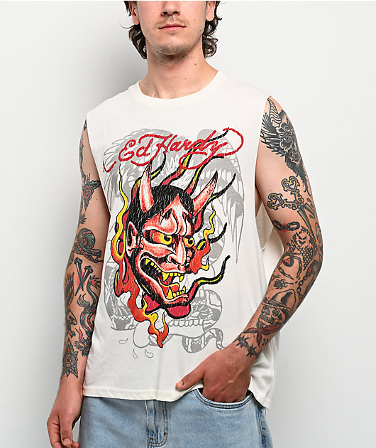 Ed Hardy Demon Ivory Cutoff Tank Top | Zumiez
