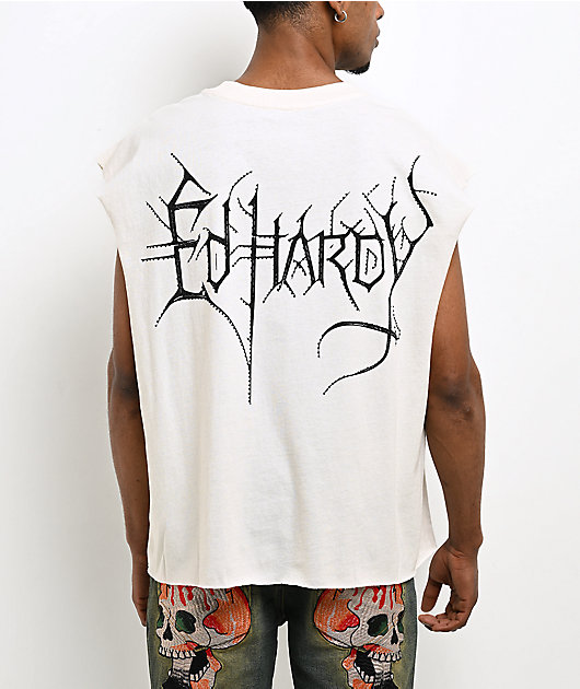 Ed Hardy Demons Head Natural Crop Tank Top