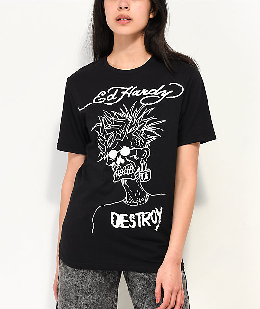 Ed Hardy Destroy Skeleton Black T-Shirt | Zumiez