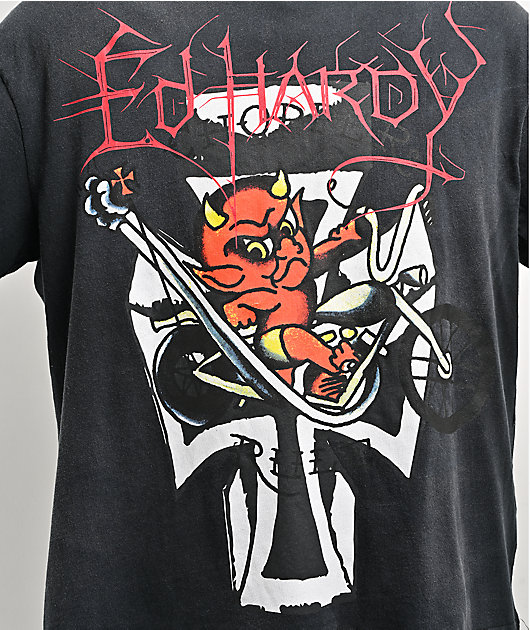 Ed Hardy Devil Bike Black & White 2fer Long Sleeve T-Shirt