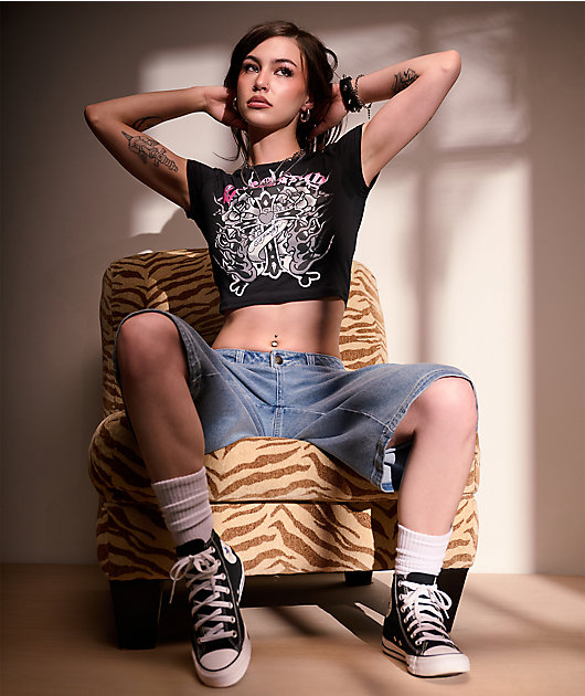 Ed Hardy Diamond Flower Light Wash Jean Shorts