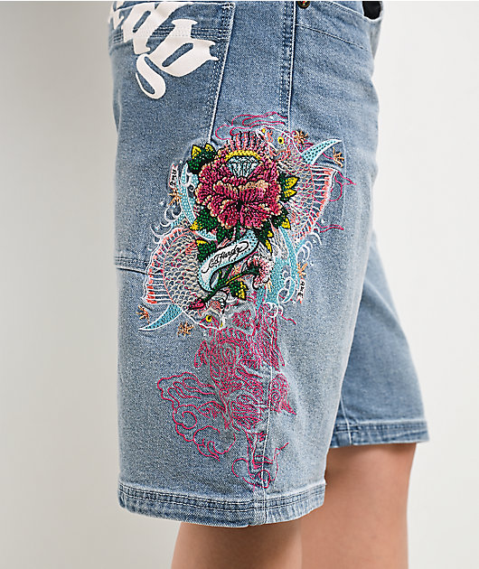 Ed Hardy Diamond Flower Light Wash Jean Shorts