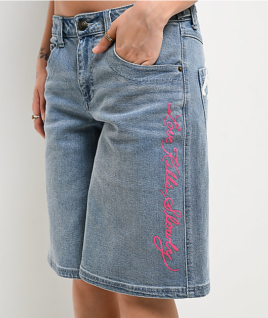 Ed Hardy Diamond Flower Light Wash Jean Shorts
