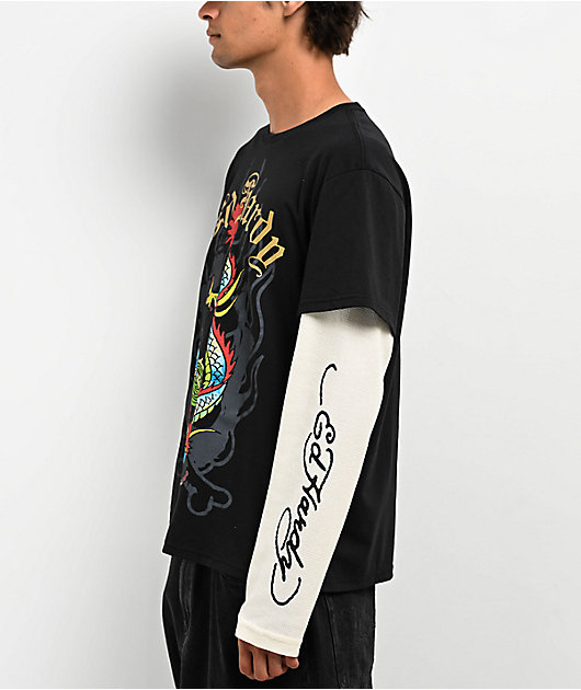 Ed Hardy Dragon Black & Cream 2fer Long Sleeve T-Shirt | Zumiez