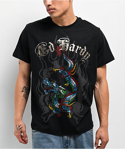 Ed Hardy Tシャツ ドラゴン フェニックス 黒 L バックプリント有り Ed Hardy Dragon Black T-Shirt | Zumiez