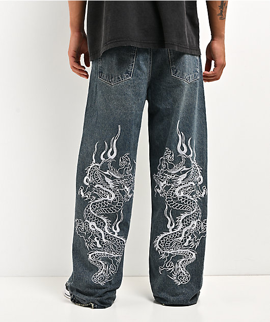 Ed Hardy Dragon Blue Baggy Jeans
