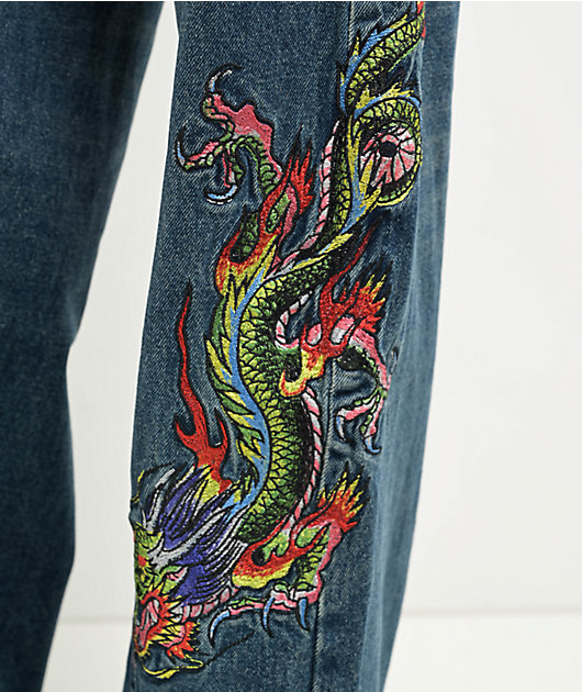 Vintage Ed Hardy Dragon Embroidered Blue sold Jean Denim