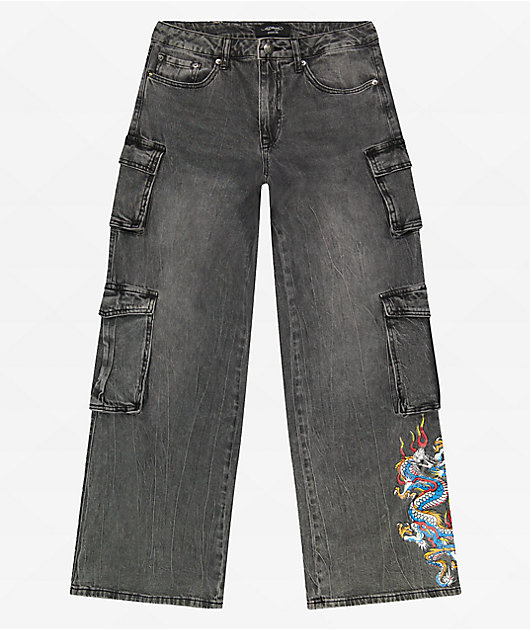 Ed Hardy Dragon Charcoal Cargo Jeans | Zumiez