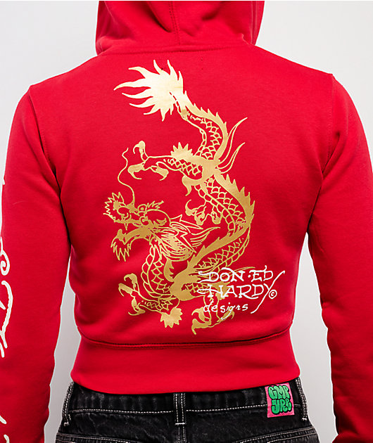 Ed Hardy Dragon Cherry Red Crop Zip Hoodie | Zumiez
