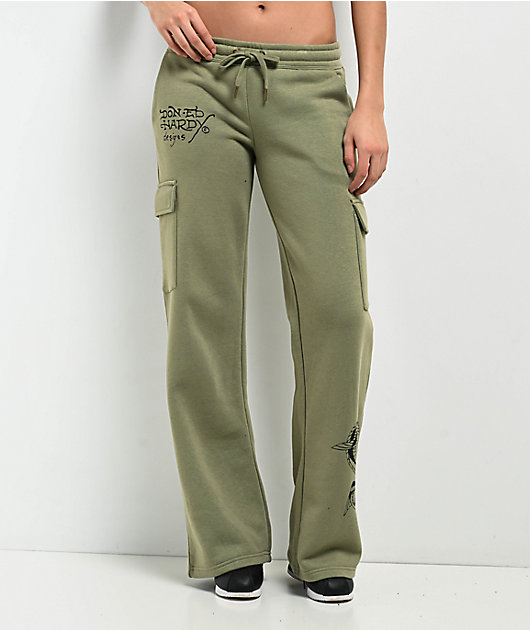 Ed Hardy Dragon Dagger Olive Cargo Sweatpants