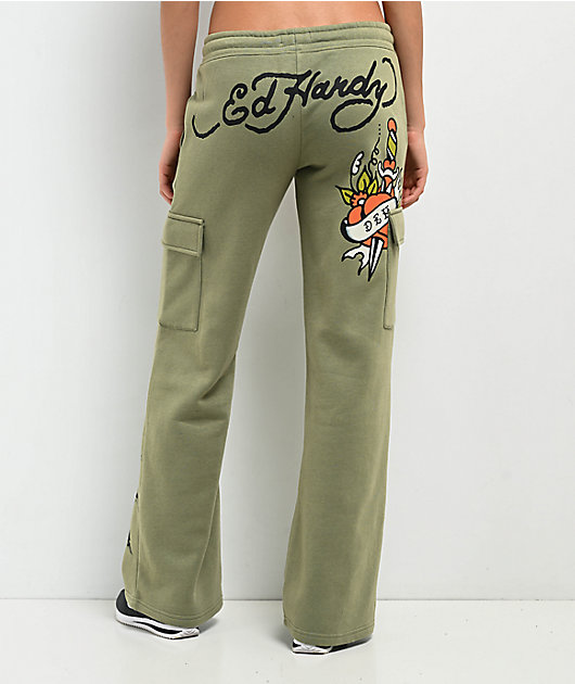 Ed Hardy Dragon Dagger Olive Cargo Sweatpants | Zumiez
