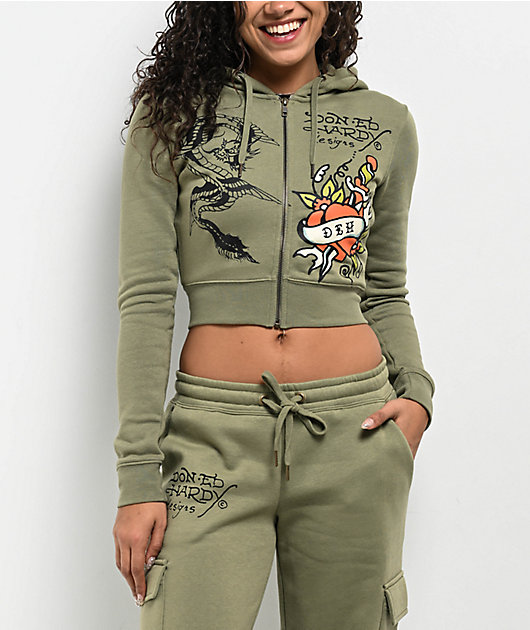 ★ハーディ ジェット 7 1/2’ #5 2PC 美品　HARDY JET Ed Hardy Dragon Dagger Olive Crop Zip Hoodie | Zumiez
