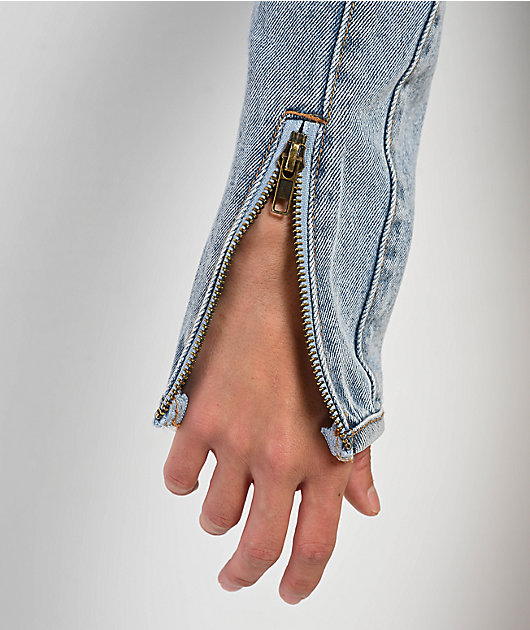 Ed Hardy Dragon Panther Blue Denim Moto Crop Jacket