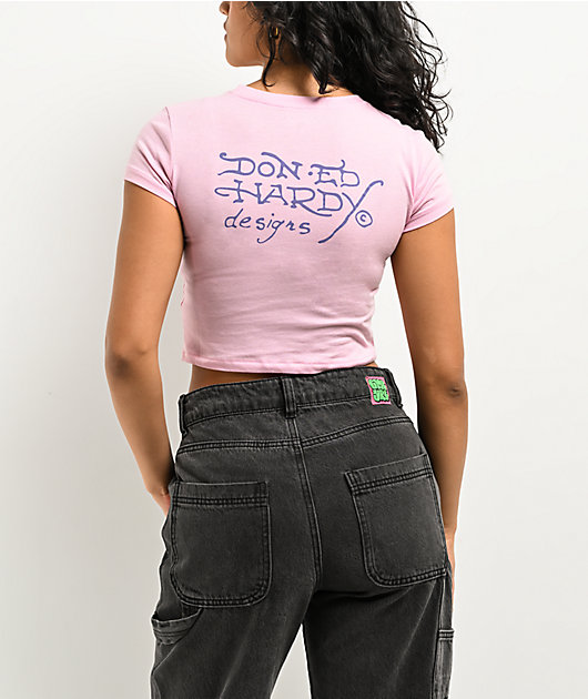 Ed Hardy Dragon Pink Crop T-Shirt