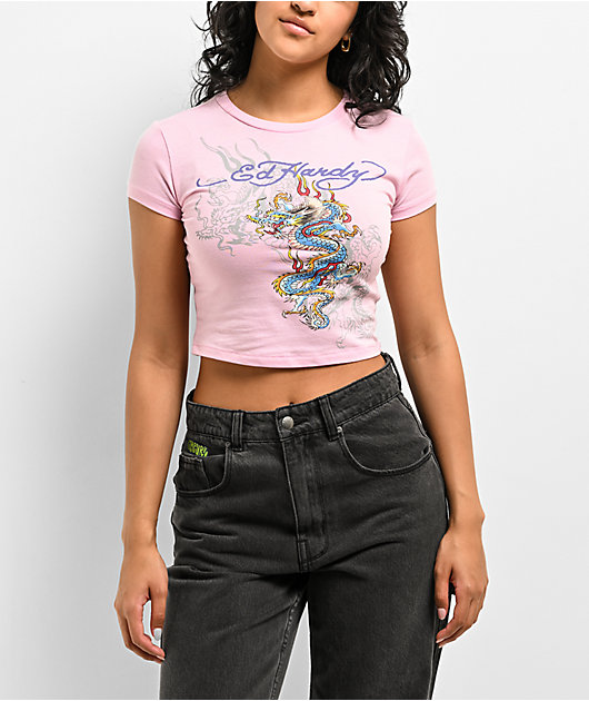 ed hardy レディース　タンクトップ　ピンク Ed Hardy Tiger Crown Pink Crop Zip Hoodie | Zumiez