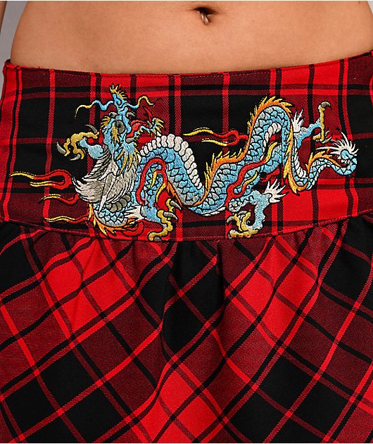 Ed Hardy Dragon Red Plaid Skirt