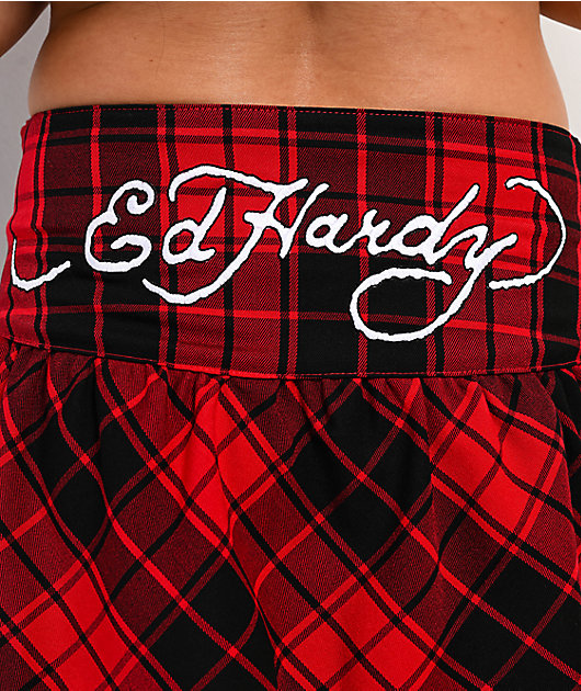 Ed Hardy Dragon Red Plaid Skirt