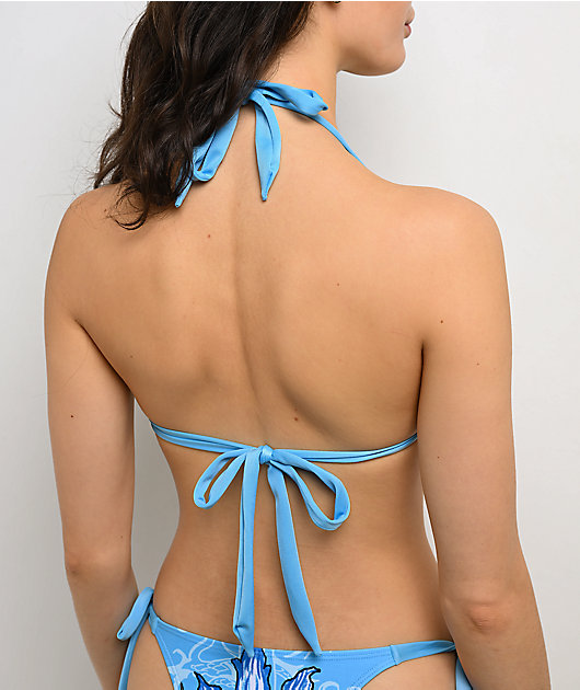 Ed Hardy Dragon Rhinestone Blue Triangle Bikini Top | Zumiez