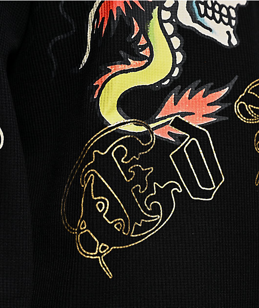 Ed Hardy Dragon Skull Black Thermal Long Sleeve T-Shirt