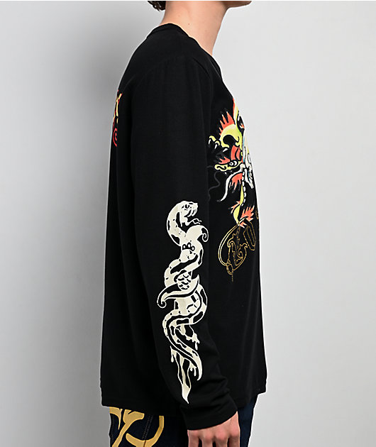 Ed Hardy Dragon Skull Black Thermal Long Sleeve T-Shirt