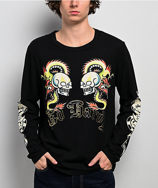 Ed Hardy Dragon Skull Black Thermal Long Sleeve T-Shirt | Zumiez