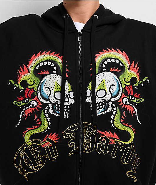 Ed Hardy Dragon Skull Rhinestone Black Zip Hoodie | Zumiez