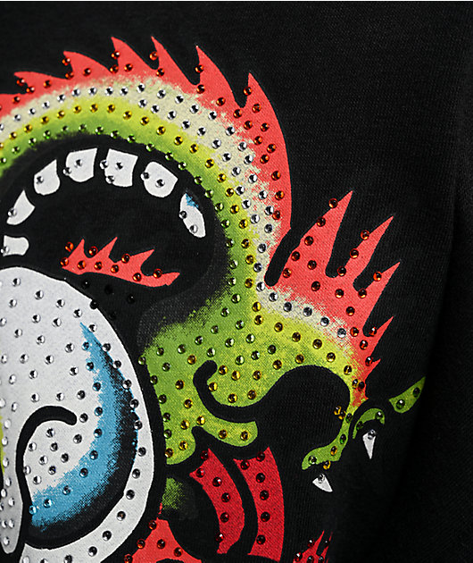 Ed Hardy Dragon Skull Rhinestone Black Zip Hoodie | Zumiez