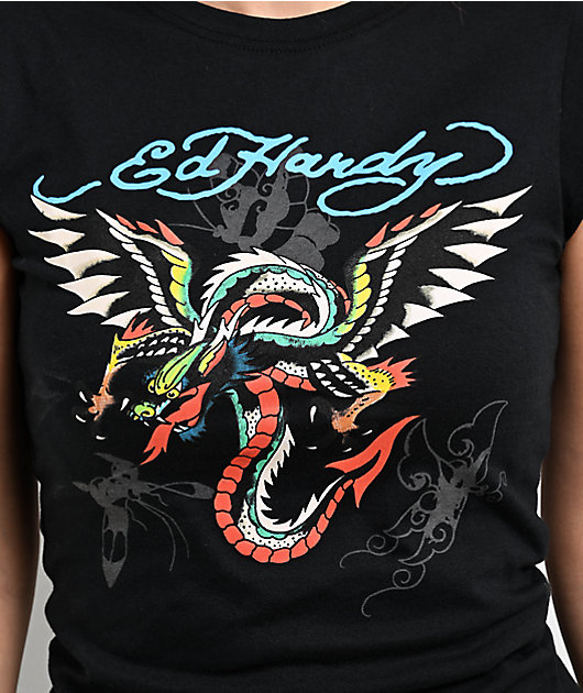Ed Hardy Dragon Wings Black Crop T-Shirt