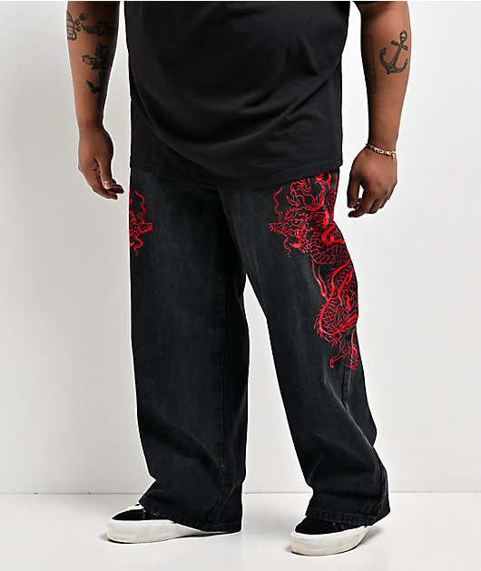 Ed Hardy Dragons Black Wash Baggy Jeans
