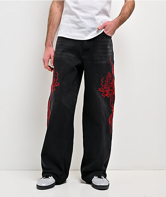 Ed Hardy Dragons Black Wash Baggy Jeans