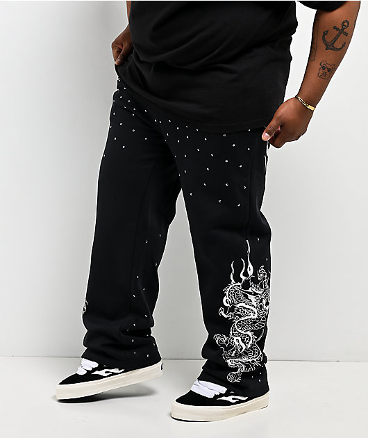 Ed Hardy Dragons Studded Black Sweatpants