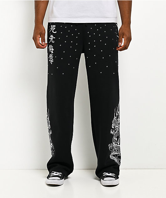 Ed Hardy Dragons Studded Black Sweatpants