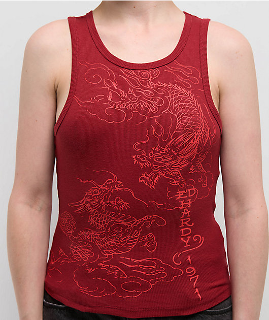 Ed Hardy Dragons Wine Tank Top