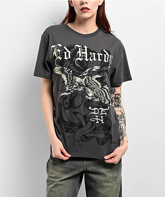 Ed Hardy Eagle Battle Charcoal T-Shirt | Zumiez