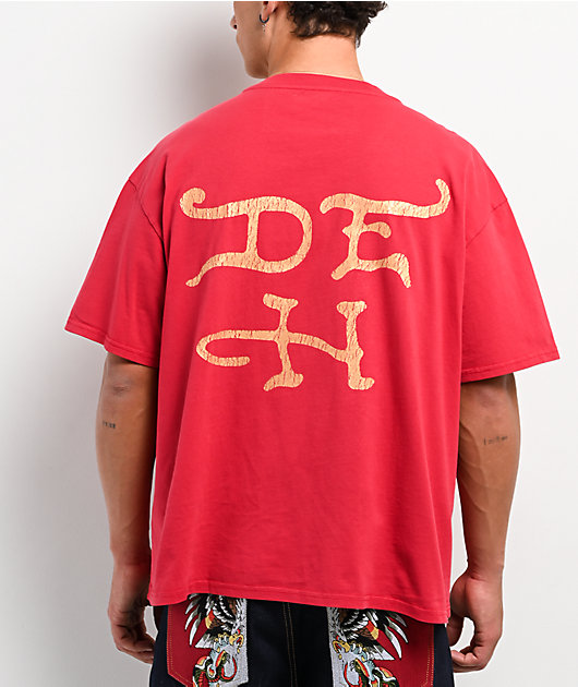 ⭐︎⭐︎⭐︎ Ed Hardy Eagle Rhinestone Red Boxy T-Shirt | Zumiez