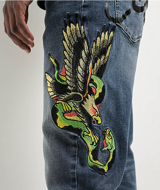 Ed 2024 Hardy Loose Fit Black Denim Embriodered Snake Skull Eagle Jeans Size 30