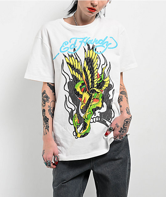ED HARDY トラ グラフィック Tシャツ y2k ギャル Ed Hardy Eagle Snake White T-Shirt | Zumiez