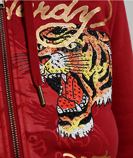 Ed Hardy Eagle Tiger Red Crop Zip Hoodie | Zumiez