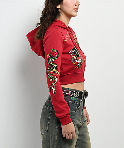 Ed Hardy Eagle Tiger Red Crop Zip Hoodie | Zumiez