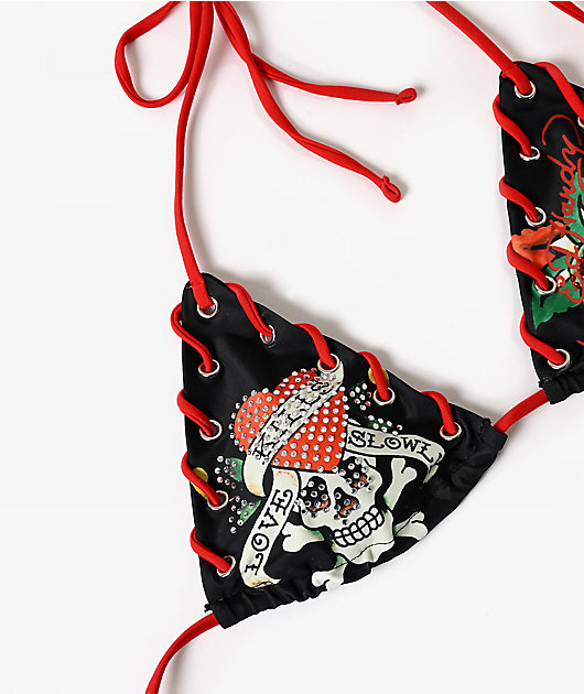 Ed Hardy Eternal Love Rhinestone Black Triangle Bikini Top | Zumiez