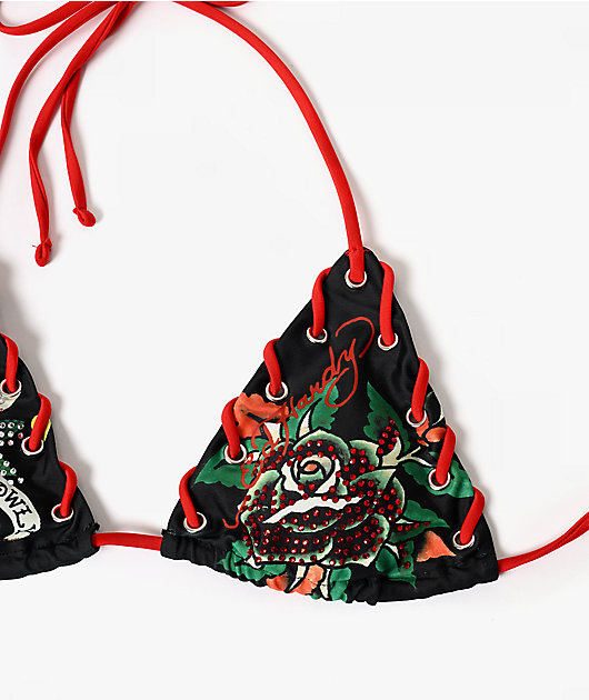 Ed Hardy Eternal Love Rhinestone Black Triangle Bikini Top | Zumiez