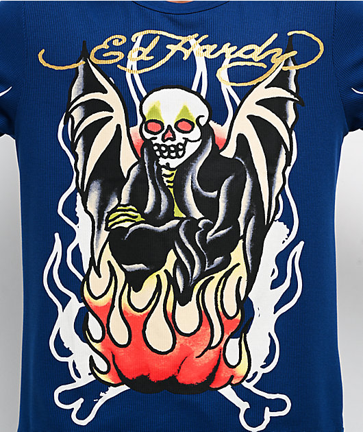 Ed Hardy Fire Lord French Blue Thermal Long Sleeve T-Shirt | Zumiez