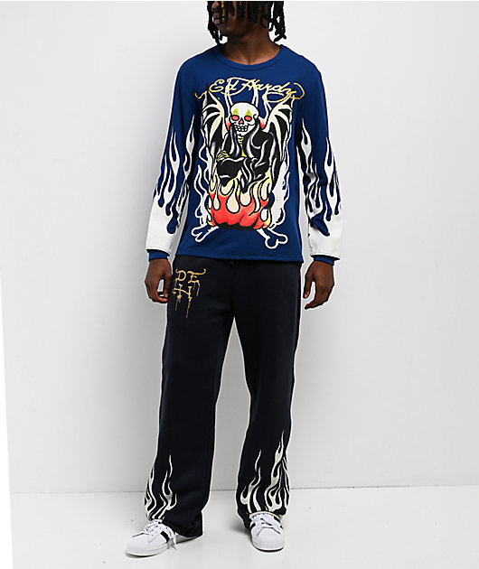 Out Of Time Work Blue Label 曼荼羅 タイ釈迦　ロンT Ed Hardy Fire Lord French Blue Thermal Long Sleeve T-Shirt | Zumiez