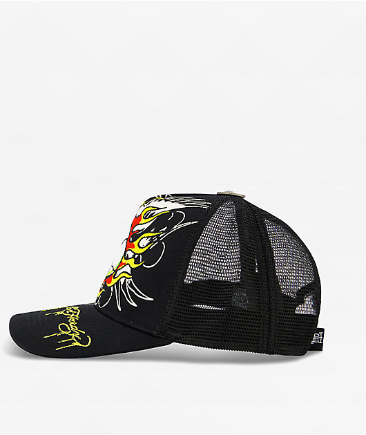 Ed Hardy Fire Skull Black Trucker Hat | Zumiez