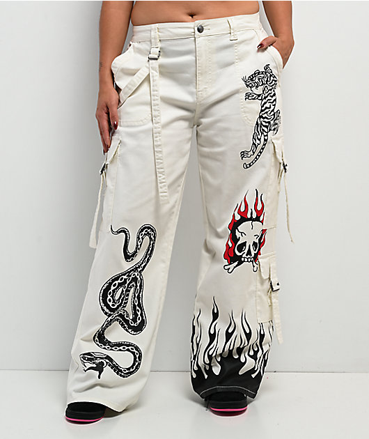 Ed Hardy Fire Skull White Cargo Pants