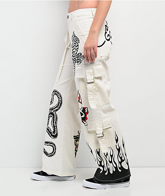Ed Hardy Fire Skull White Cargo Pants