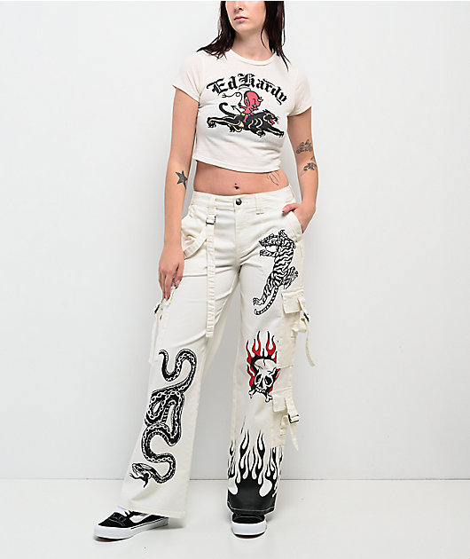 Ed Hardy Fire Skull White Cargo Pants | Zumiez