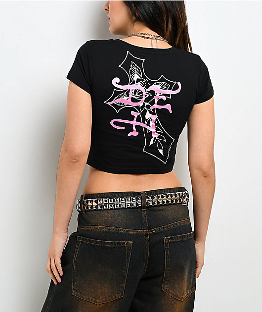 Ed Hardy Flame Cross Black Crop T-Shirt