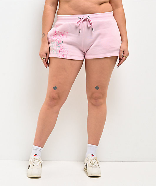 Ed Hardy Flame Cross Pink Ballerina Sweat Shorts | Zumiez
